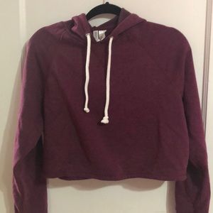 A maroon fleece cropped hoodie